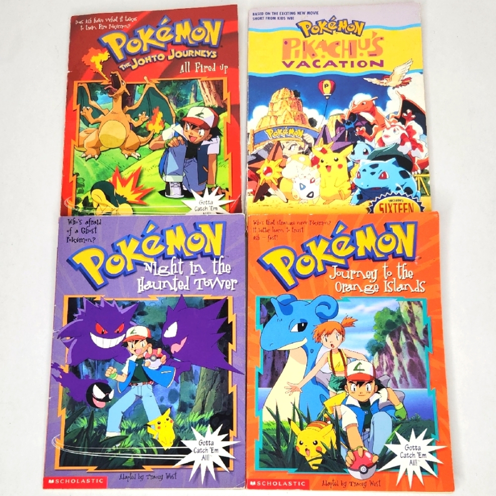Vintage Scholastic Pokemon Adventure Book Collection - Red, Yellow, Purple, Blue